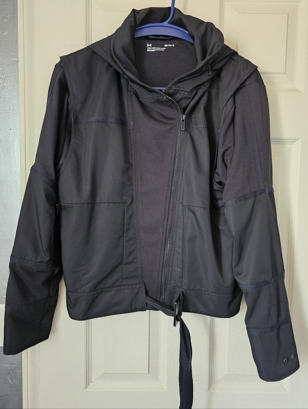 Under Armour Asymmetrical Moto Jacket Hooded Belted Black Medium